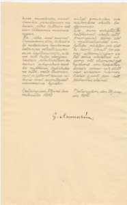 Suomen Valkoisen Ruusun ritarikunnan perustamisasiakirjan toinen sivu